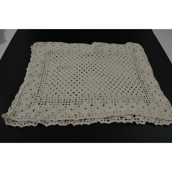Hand Crocheted Doilies Napkins Pillow Case Lot of 4 Off White Vtg Square Linens - Picture 7 of 9